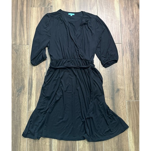 Draper James Dresses & Skirts - Draper James RSVP‎ Black Wrap Dress XXL 3/4 Sleeve Tie Waist Casual